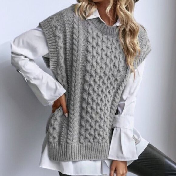 Emery Rose Cable Knit Grey Sweater Vest Size S - Picture 1 of 3